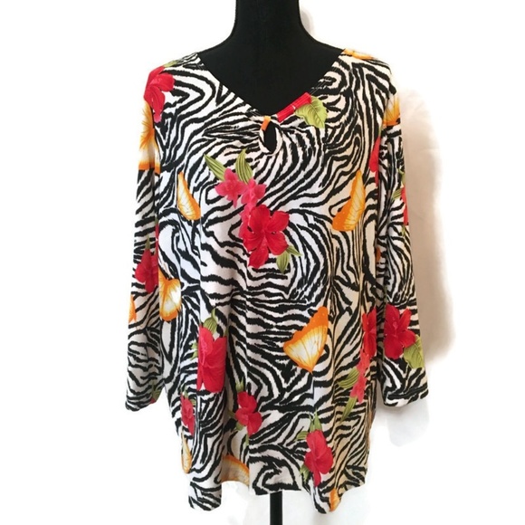 Christina Hope Tops - Christina Hope Zebra Floral Top Keyhole Plus Size